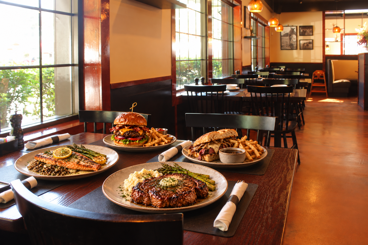 Circle H à la carte favorites including steak, trout and burgers